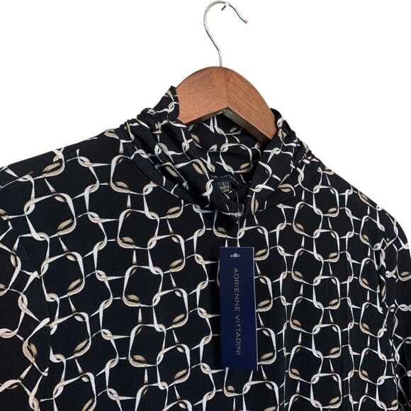 NWT Adrienne Vittadini Women's Blouse B&W Geometric High-Neck Banded Waist Sz - Picture 7 of 14